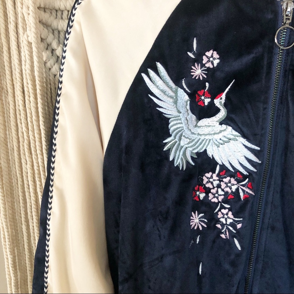 Anthropologie paper crane velvet bomber jacket M - Picture 3 of 8